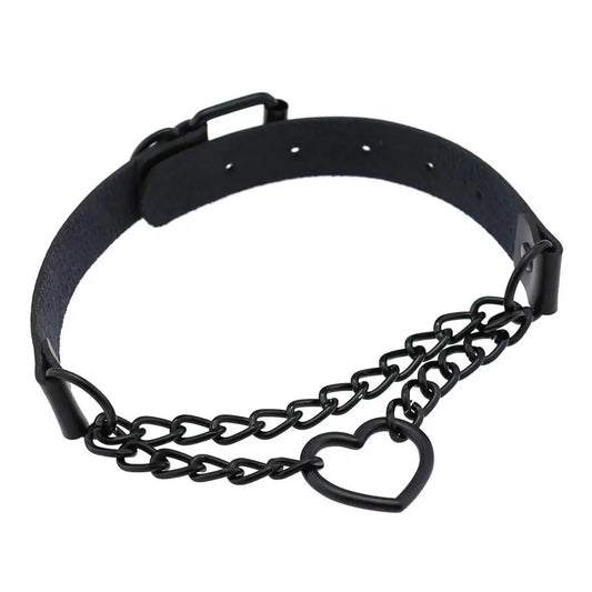 Vintage Heart Choker - Leather Goth Collar