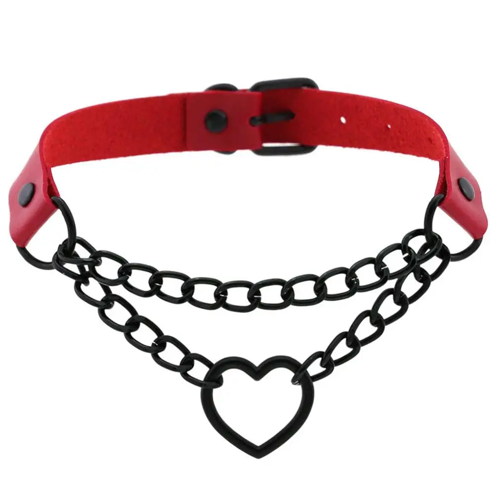 Vintage Heart Choker - Leather Goth Collar