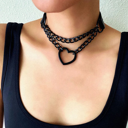 Vintage Heart Choker - Leather Goth Collar