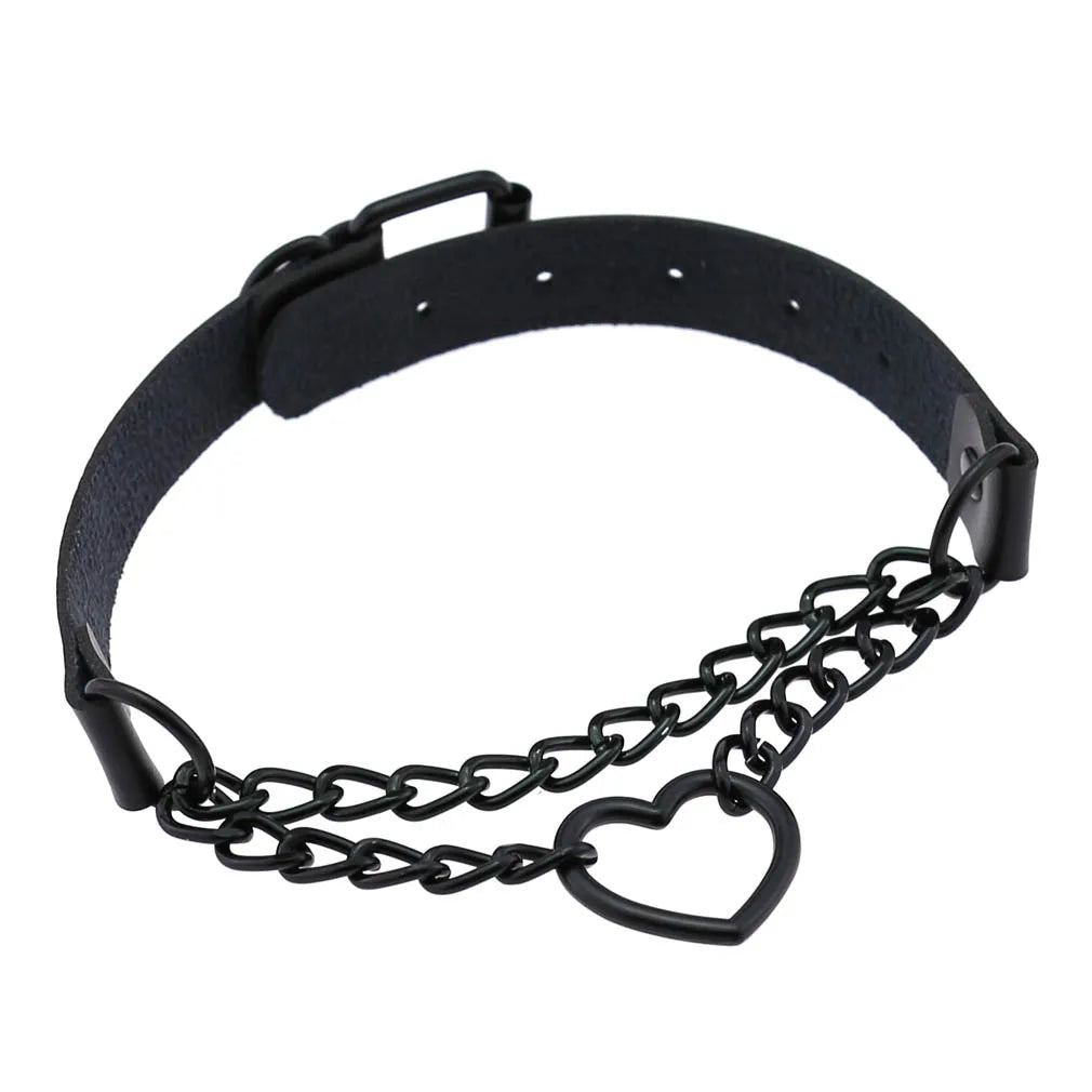Vintage Heart Choker - Leather Goth Collar