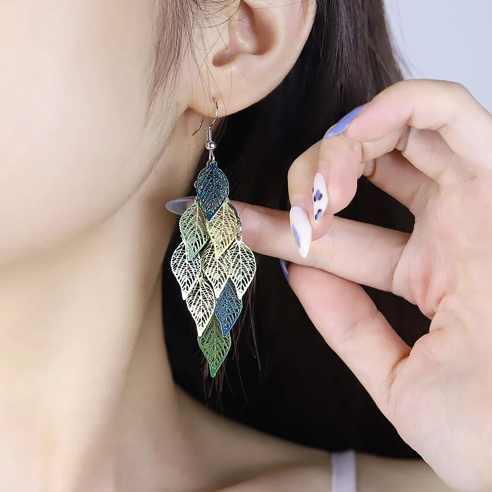 Bohemian Nine Leaf Drop Earrings
