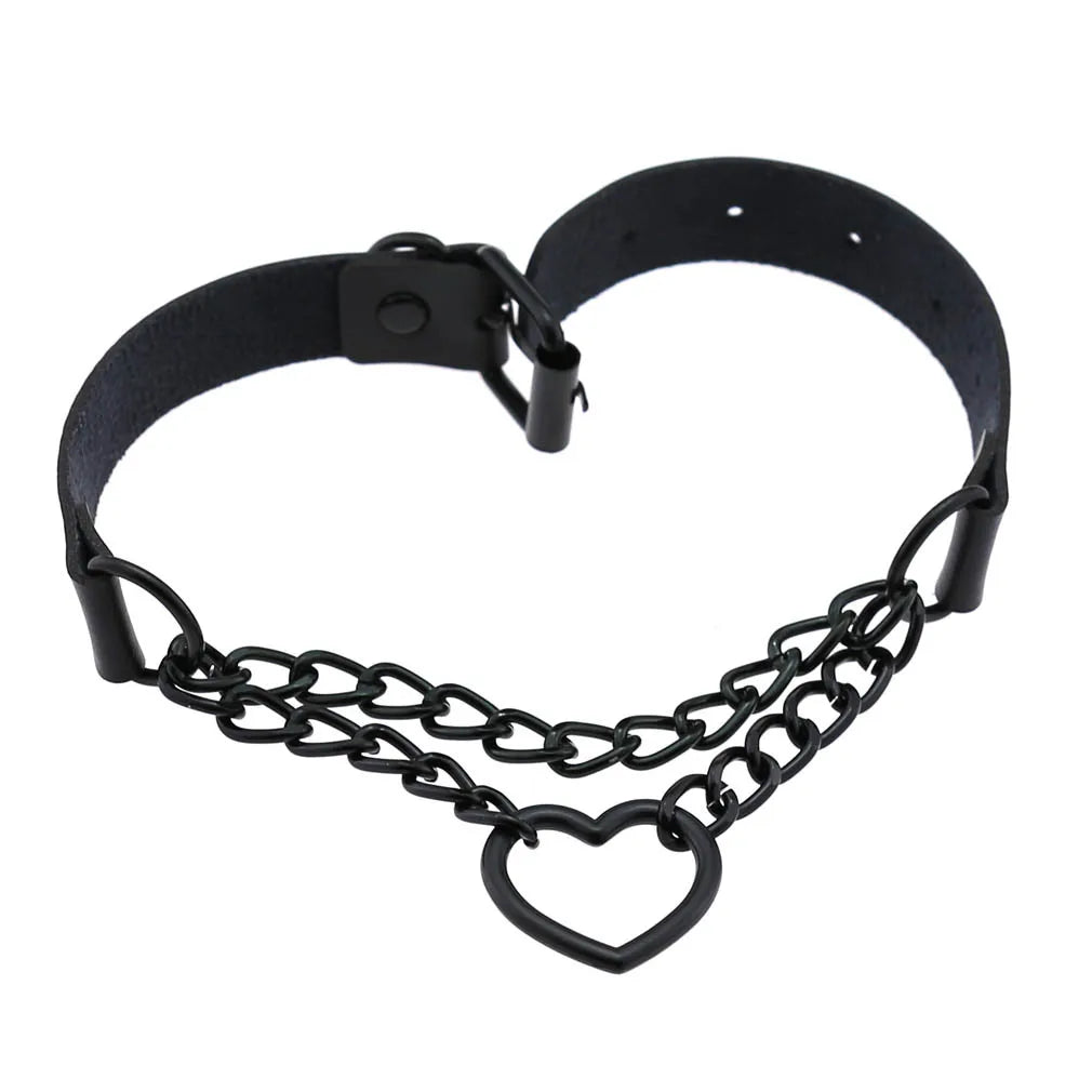 Vintage Heart Choker - Leather Goth Collar