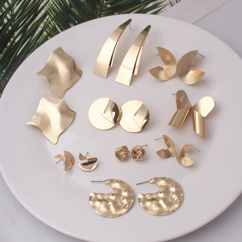 Eccentric Multi-Shaped Metal Dangle Earrings