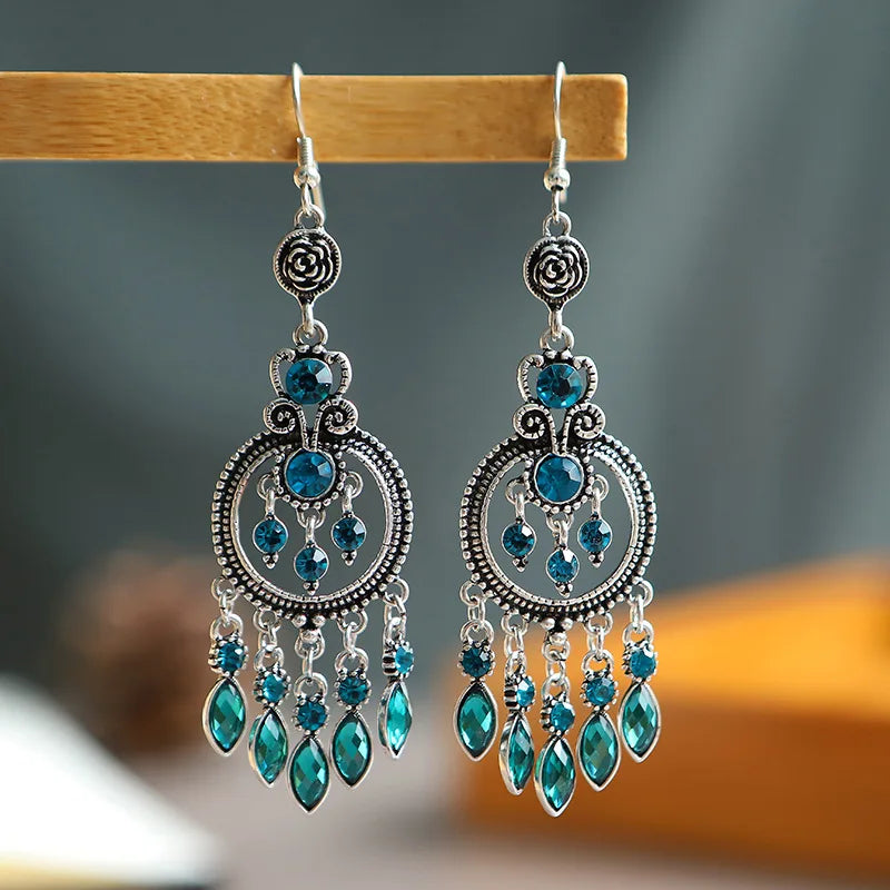 Bohemian Crystal Drop Earrings – Multicolor Rhinestone Dangles