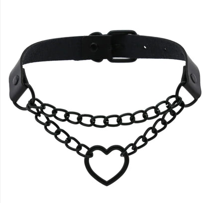 Vintage Heart Choker - Leather Goth Collar