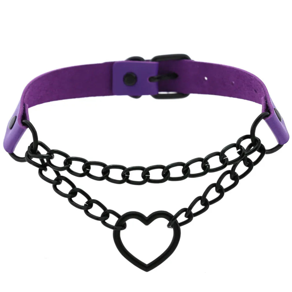 Vintage Heart Choker - Leather Goth Collar