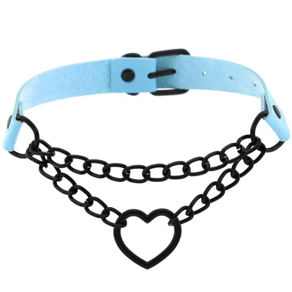 Vintage Heart Choker - Leather Goth Collar