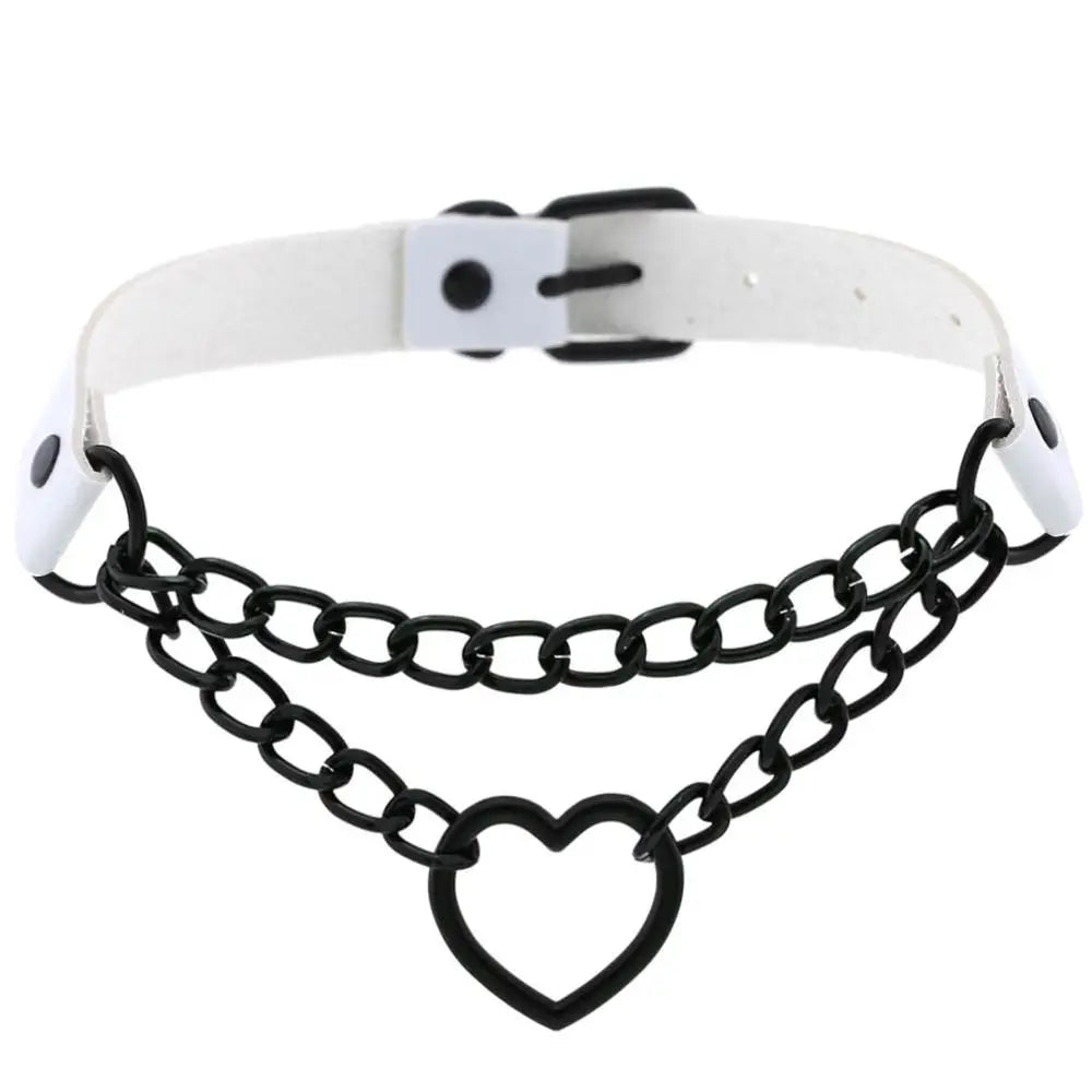 Vintage Heart Choker - Leather Goth Collar