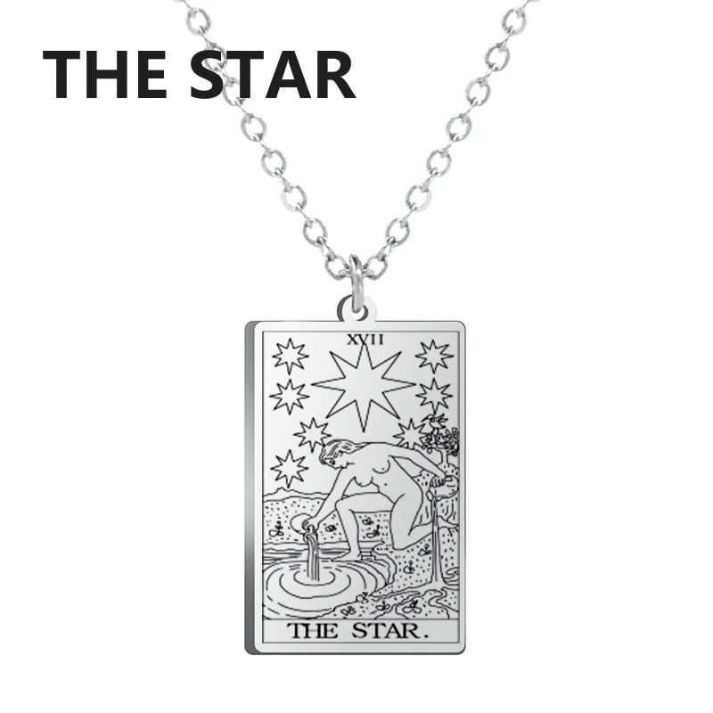 Tarot Card Pendant Necklace – Stainless Steel Engraved Necklace