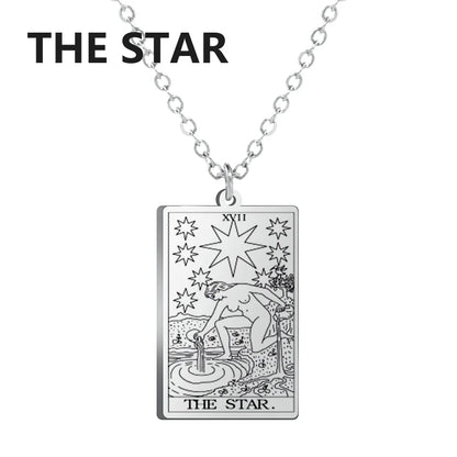 Tarot Card Pendant Necklace – Stainless Steel Engraved Necklace