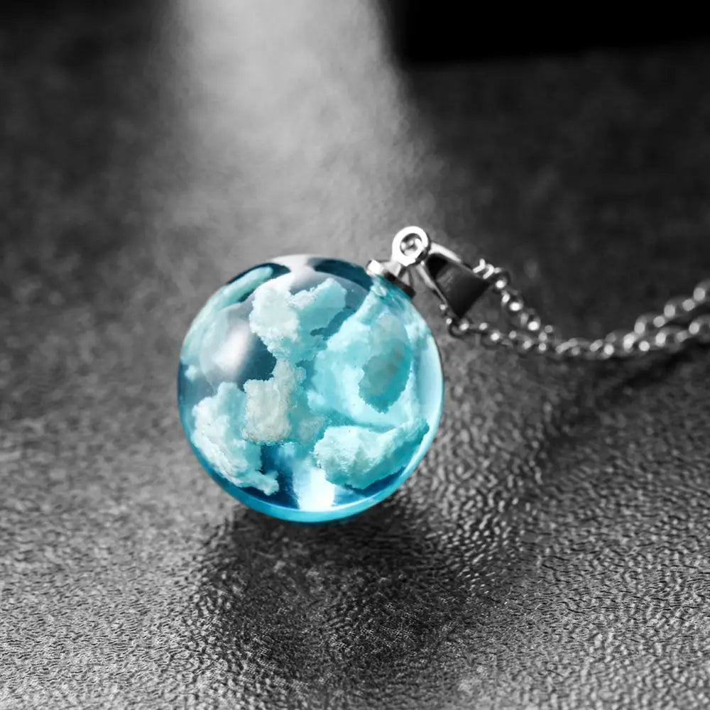Blue Sky & Cloud Resin Pendant Necklace
