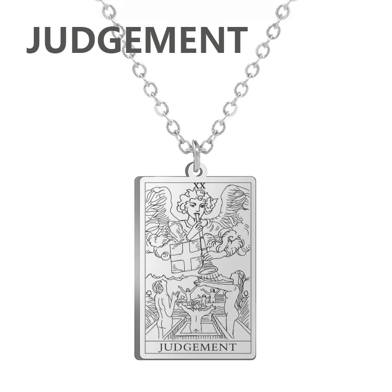 Tarot Card Pendant Necklace – Stainless Steel Engraved Necklace