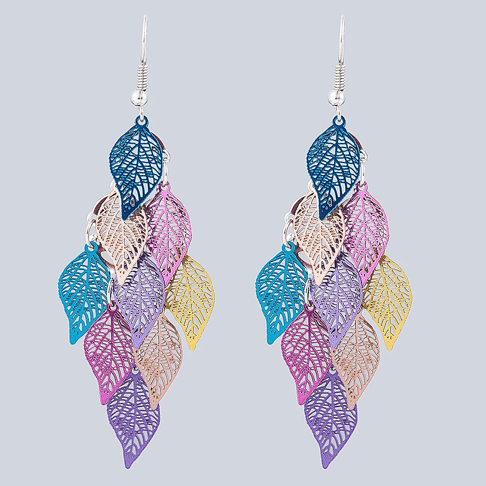 Bohemian Nine Leaf Drop Earrings