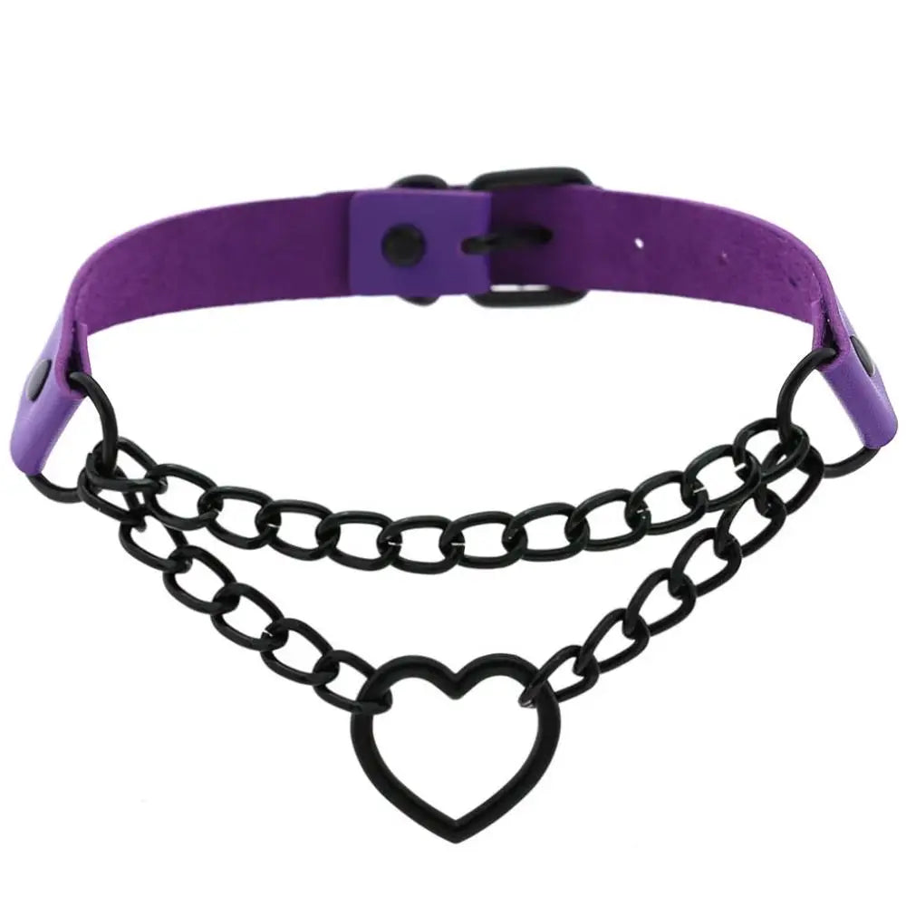 Vintage Heart Choker - Leather Goth Collar