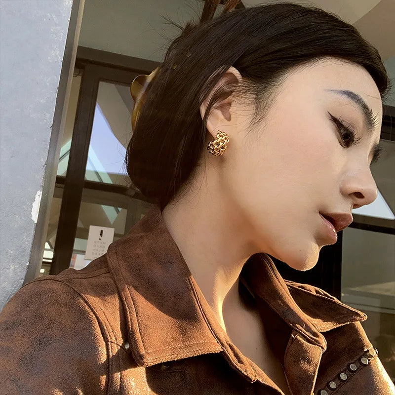 Hemp Chain Geometric Circle Drop Earrings