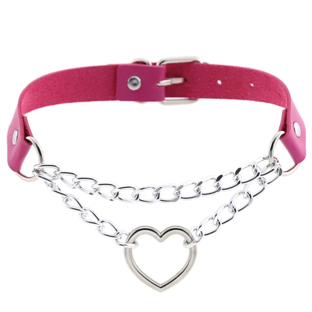 Gothic Heart Choker Collar – Leather Necklace