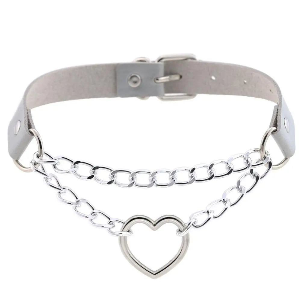 Gothic Heart Choker Collar – Leather Necklace