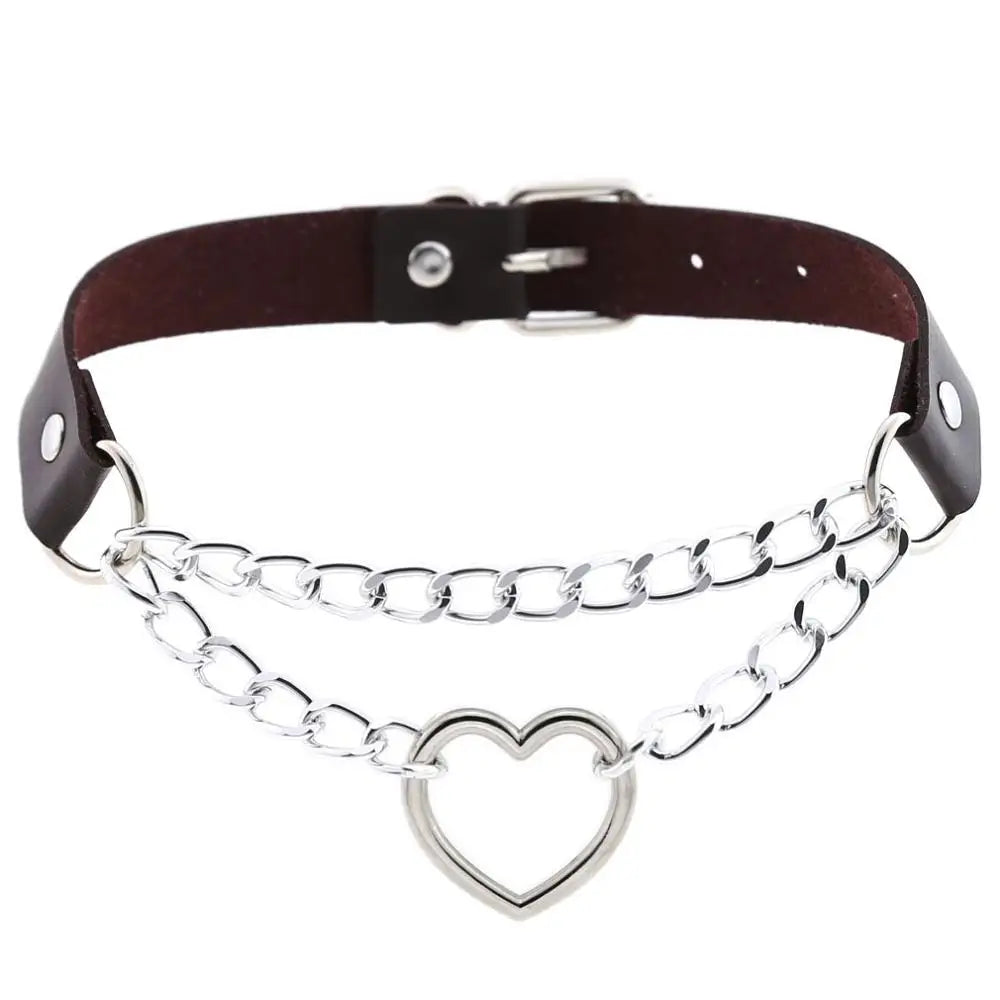Gothic Heart Choker Collar – Leather Necklace