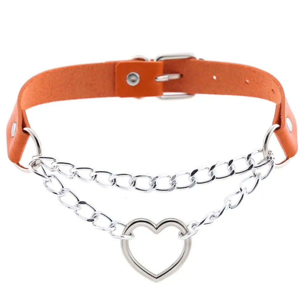 Gothic Heart Choker Collar – Leather Necklace