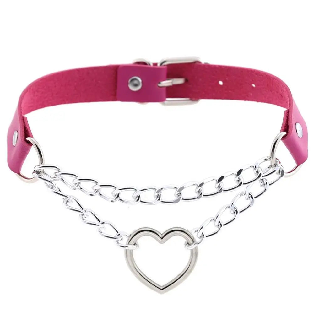 Gothic Heart Choker Collar – Leather Necklace