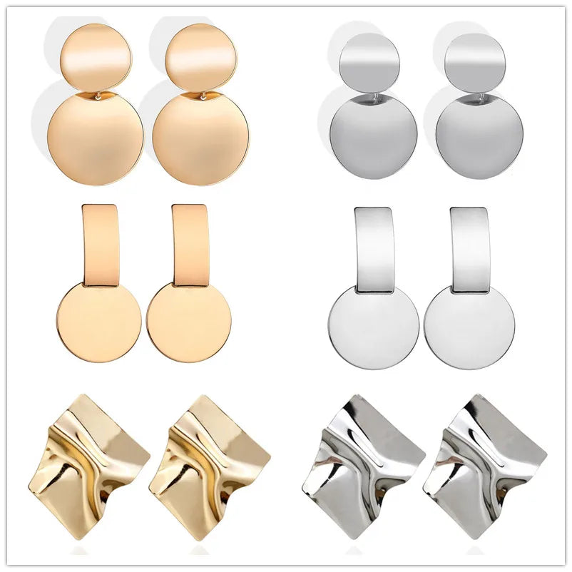 Multi-Shaped Round and Irregular Hollow Pin Earrings
