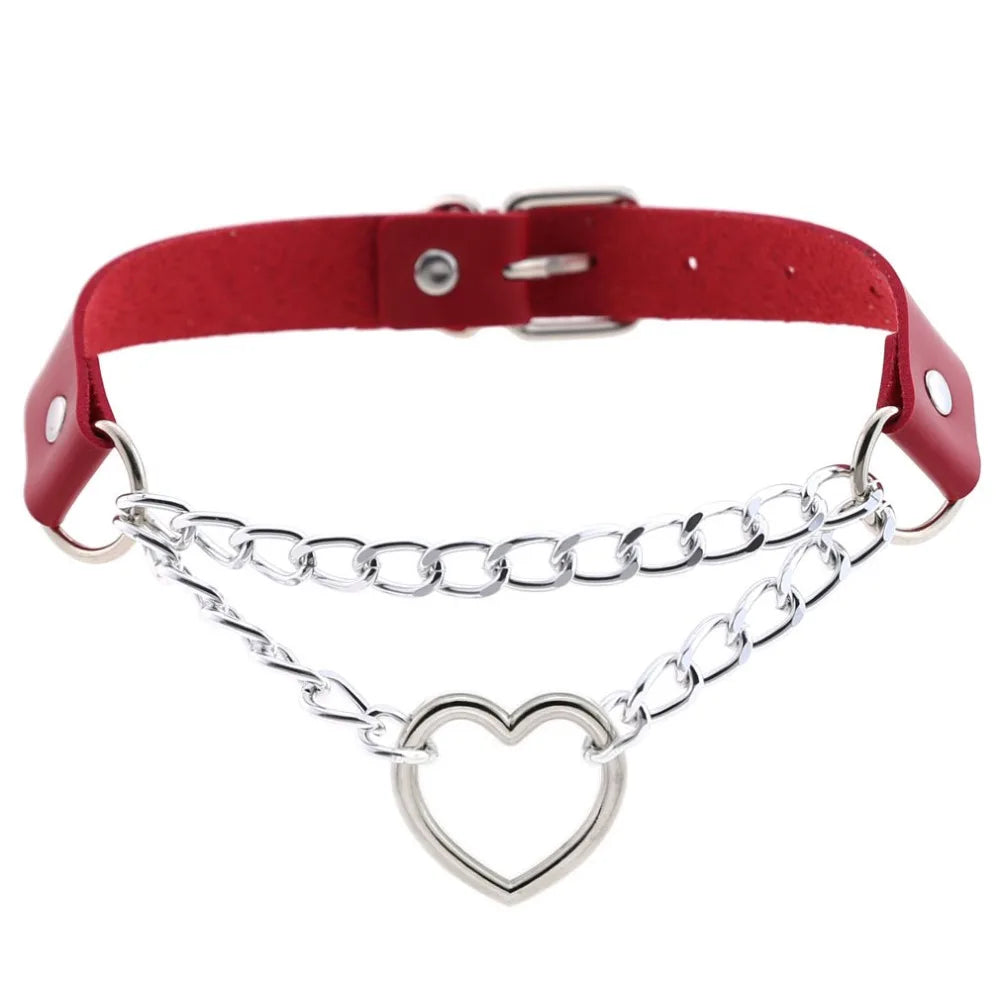 Gothic Heart Choker Collar – Leather Necklace