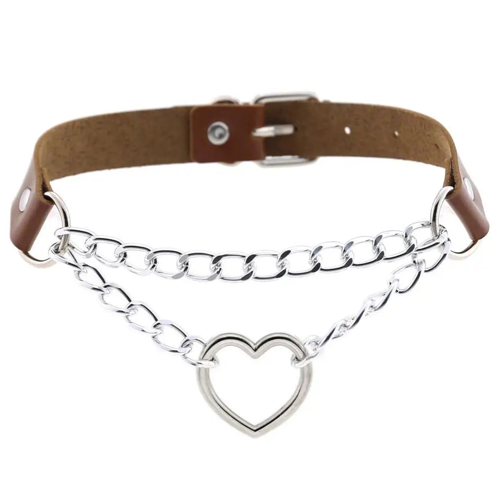 Gothic Heart Choker Collar – Leather Necklace