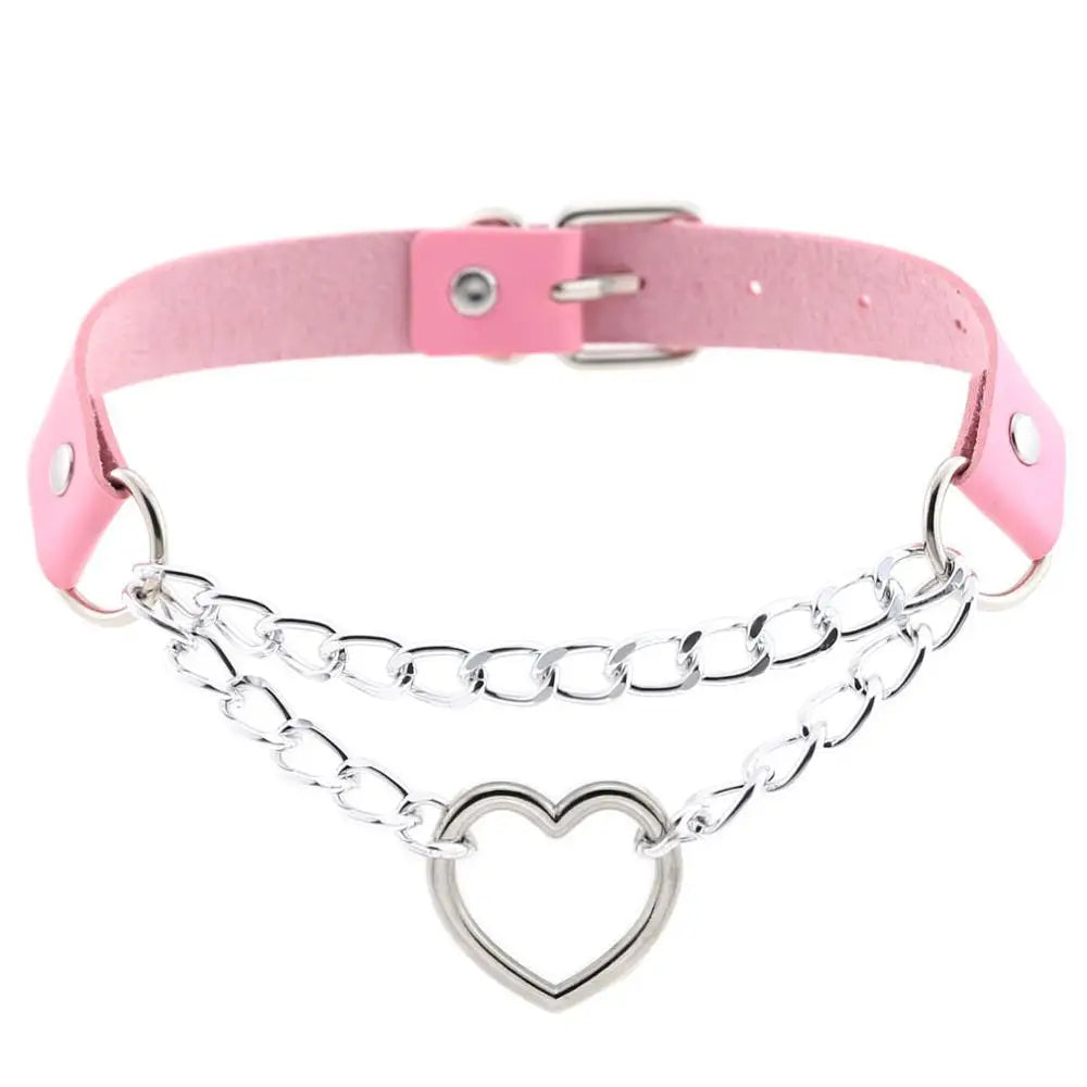 Gothic Heart Choker Collar – Leather Necklace