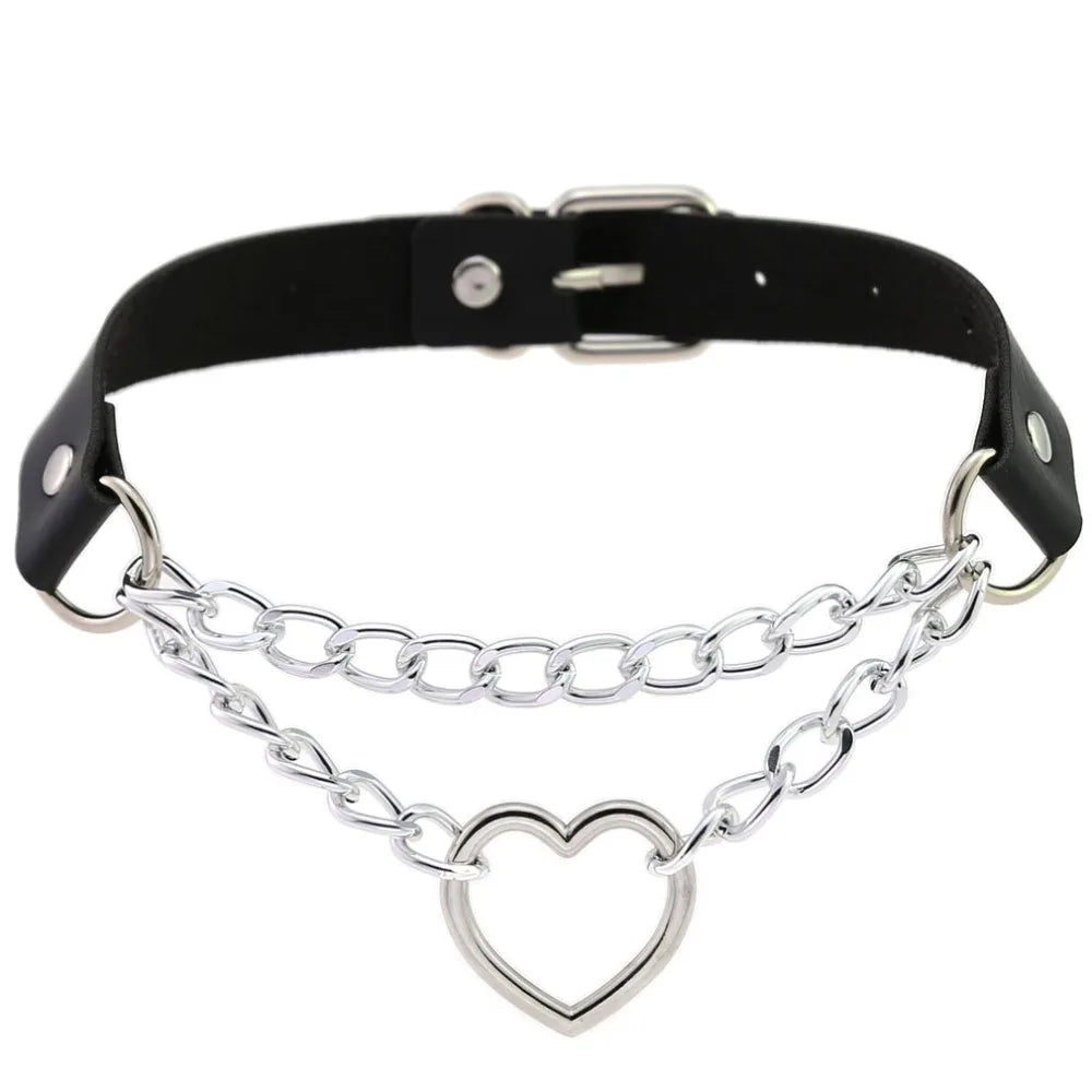 Gothic Heart Choker Collar – Leather Necklace