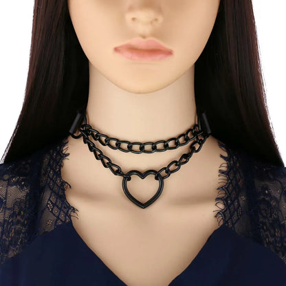 Vintage Heart Choker - Leather Goth Collar