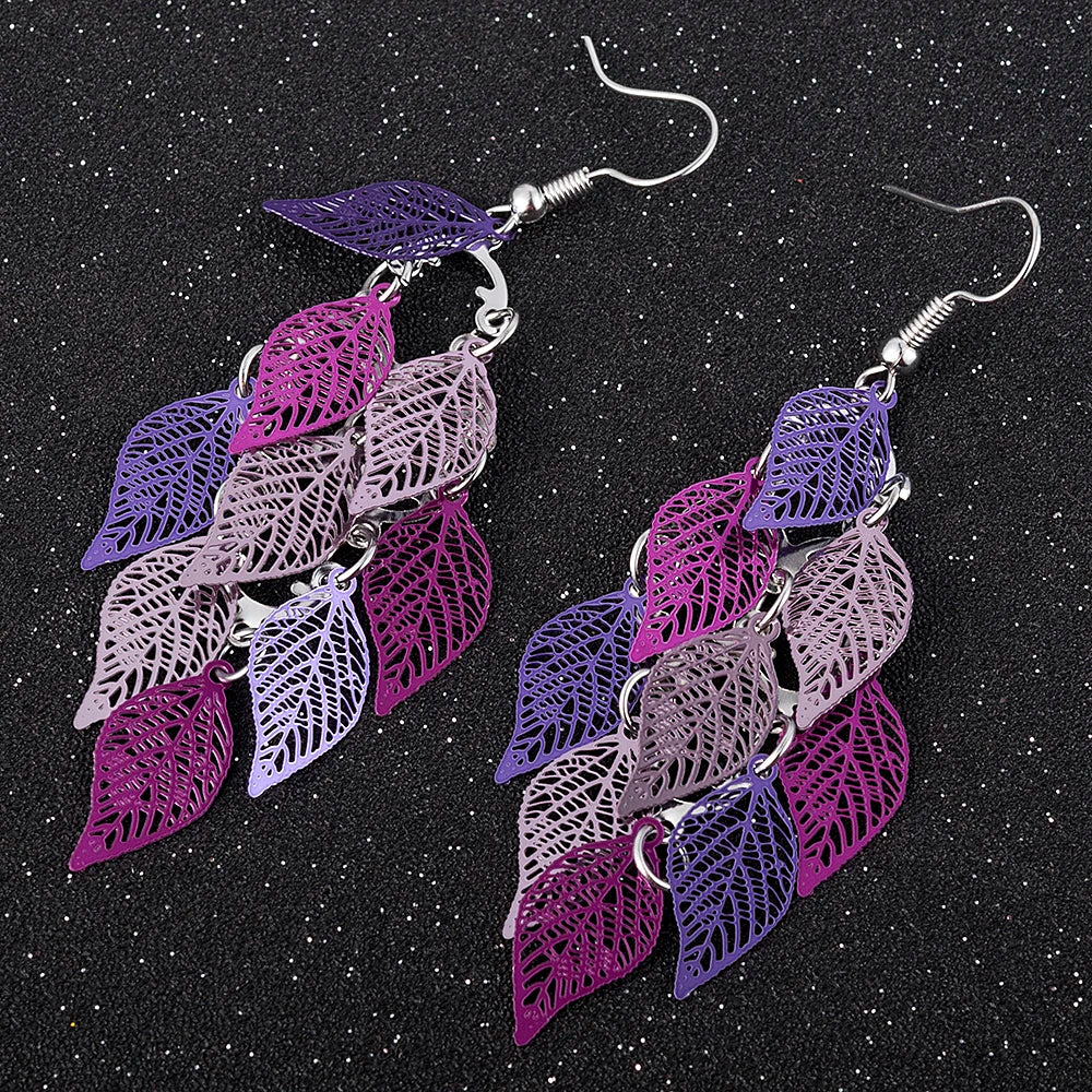 Bohemian Nine Leaf Drop Earrings