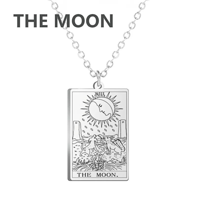 Tarot Card Pendant Necklace – Stainless Steel Engraved Necklace