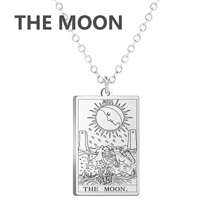 Tarot Card Pendant Necklace – Stainless Steel Engraved Necklace