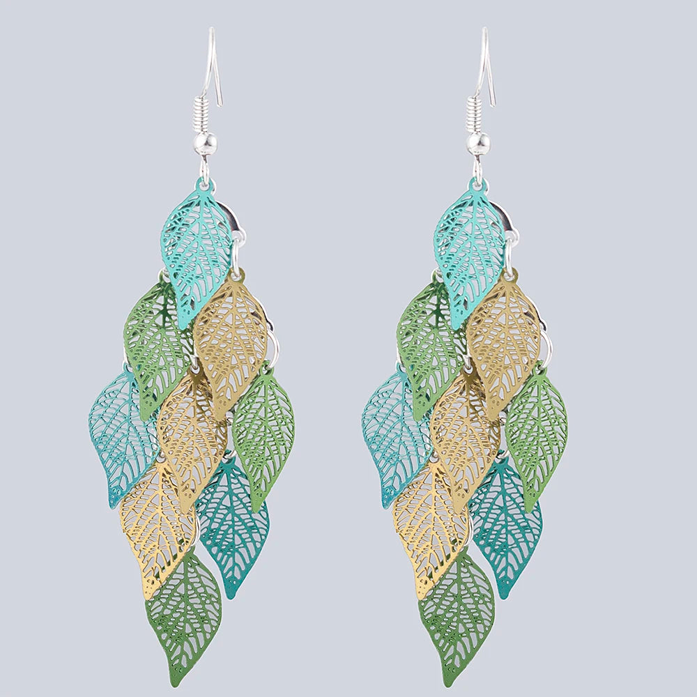Bohemian Nine Leaf Drop Earrings