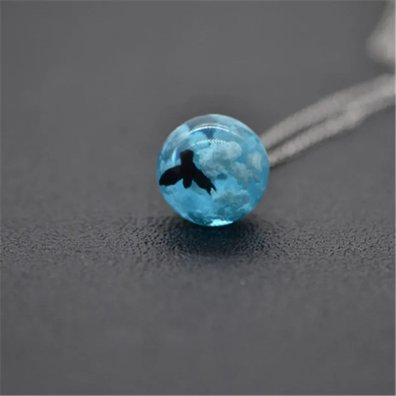 Blue Sky & Cloud Resin Pendant Necklace