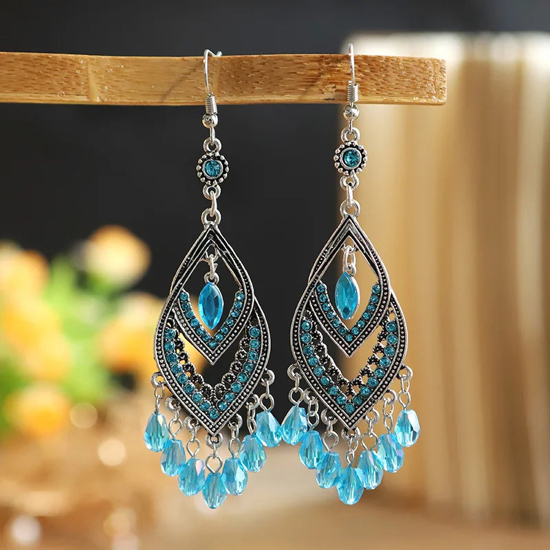 Bohemian Crystal Drop Earrings – Multicolor Rhinestone Dangles