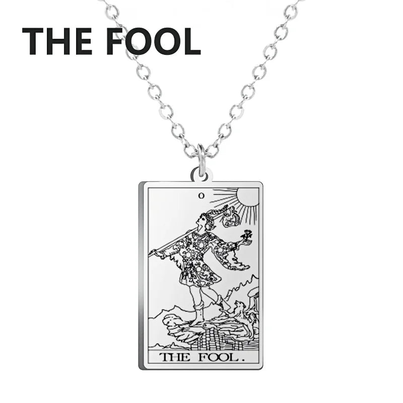 Tarot Card Pendant Necklace – Stainless Steel Engraved Necklace