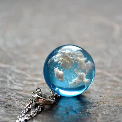 Blue Sky & Cloud Resin Pendant Necklace