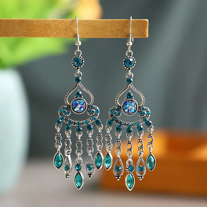 Bohemian Crystal Drop Earrings – Multicolor Rhinestone Dangles