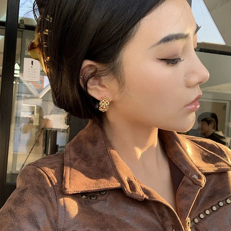 Hemp Chain Geometric Circle Drop Earrings