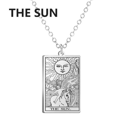 Tarot Card Pendant Necklace – Stainless Steel Engraved Necklace