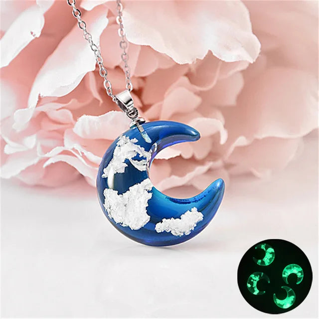 Blue Sky & Cloud Resin Pendant Necklace