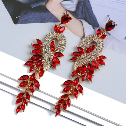 Elegant Crystal Hollow Leaf Dangle Earrings