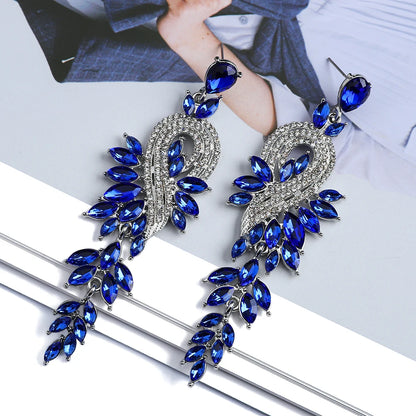 Elegant Crystal Hollow Leaf Dangle Earrings