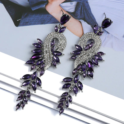 Elegant Crystal Hollow Leaf Dangle Earrings