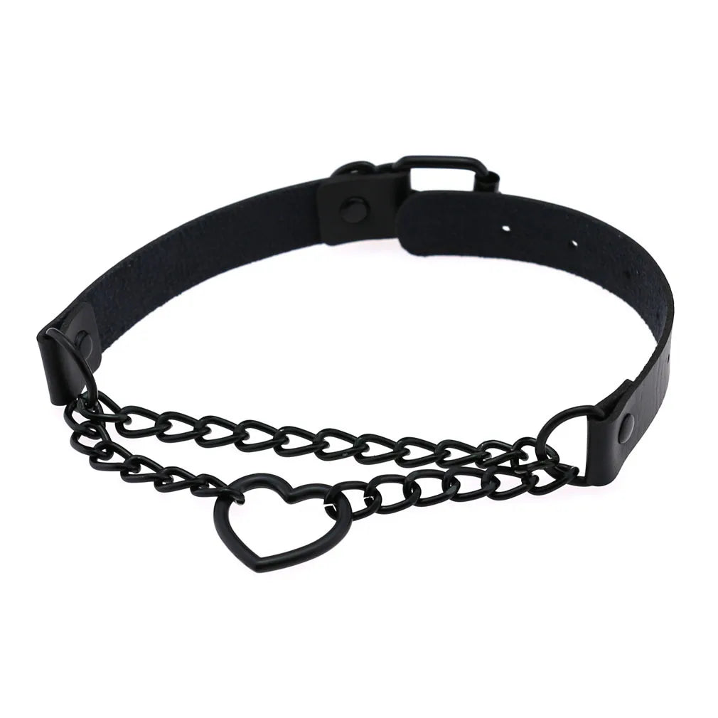 Vintage Heart Choker - Leather Goth Collar