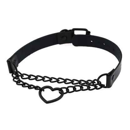 Vintage Heart Choker - Leather Goth Collar