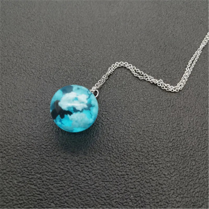 Blue Sky & Cloud Resin Pendant Necklace