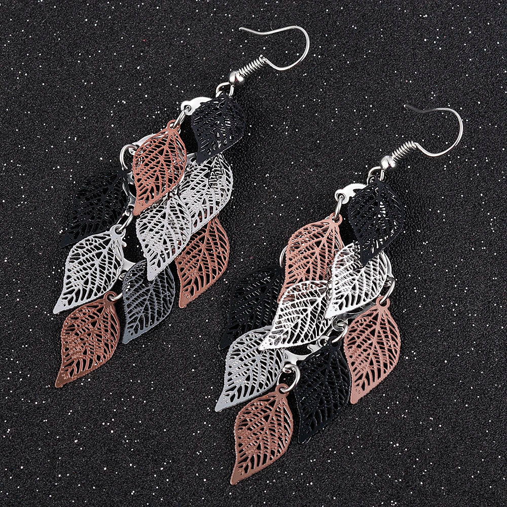 Bohemian Nine Leaf Drop Earrings