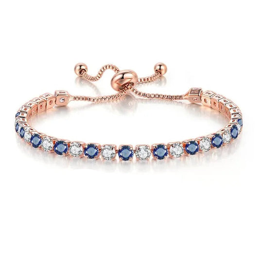 Adjustable Tennis Bracelet for Women, Rose Gold Box Chain, Sparkling Zircon Charm